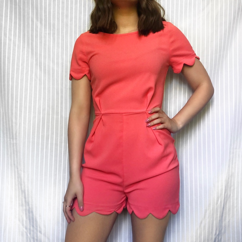Coral *romper with scallop detail